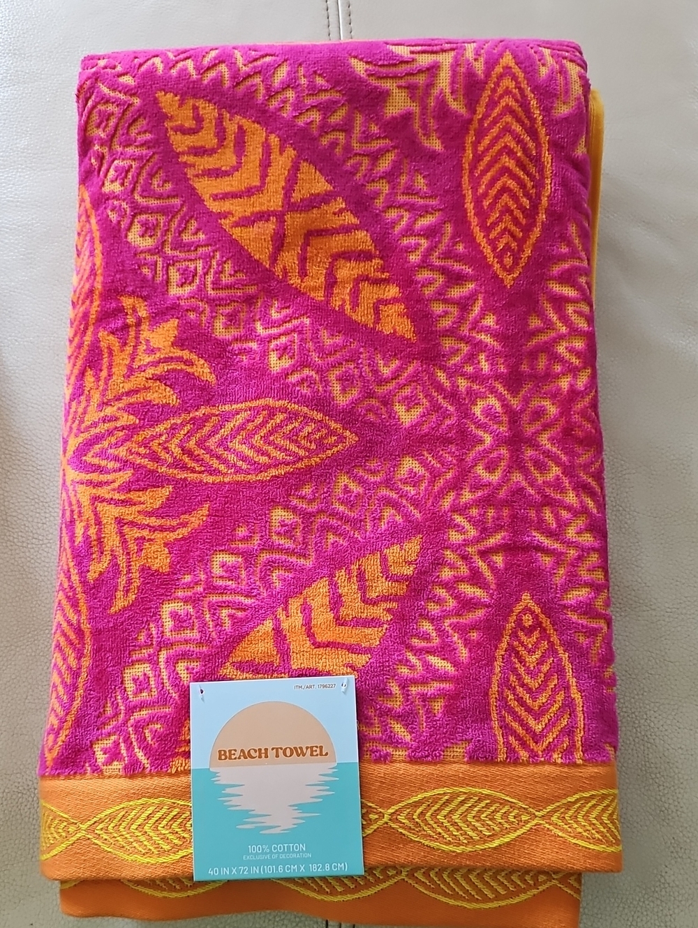 Beach Towel - Pink & Orange Patterned Cotton